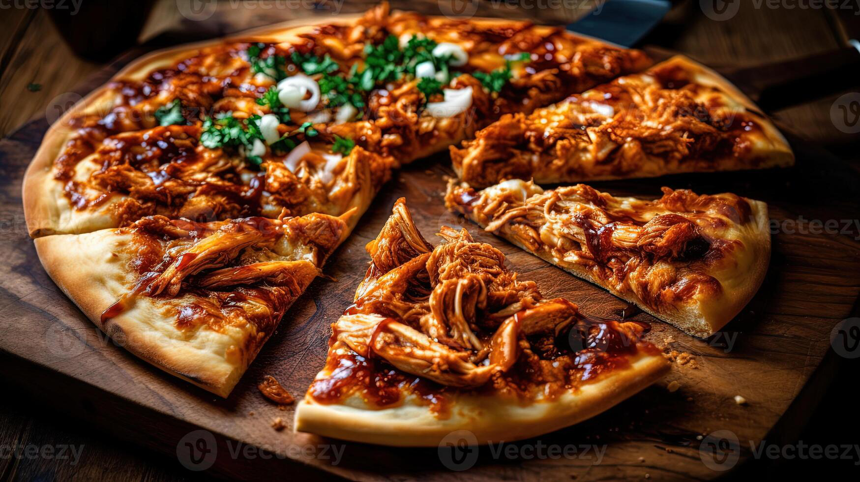 Amazing slize of a bbq chicken pizza